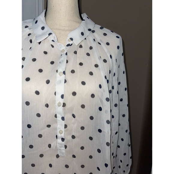 Women’s White Polka Dot Pattern Joe Fresh Sheer Blouse 🖤 - Picture 3 of 17